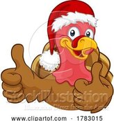 Vector Illustration of Cartoon Turkey in Santa Hat Christmas Thanksgiving Cartoon by AtStockIllustration