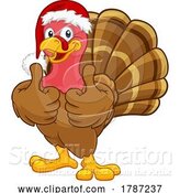 Vector Illustration of Cartoon Turkey in Santa Hat Christmas Thanksgiving Cartoon by AtStockIllustration