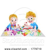 Vector Illustration of Cartoon Two Children Painting by AtStockIllustration