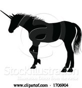 Vector Illustration of Cartoon Unicorn Silhouette Horned Horse by AtStockIllustration