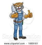 Vector Illustration of Cartoon Wildcat Bricklayer Builder Holding Trowel Tool by AtStockIllustration
