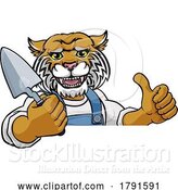 Vector Illustration of Cartoon Wildcat Bricklayer Builder Holding Trowel Tool by AtStockIllustration