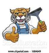 Vector Illustration of Cartoon Wildcat Car or Window Cleaner Holding Squeegee by AtStockIllustration