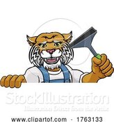 Vector Illustration of Cartoon Wildcat Car or Window Cleaner Holding Squeegee by AtStockIllustration