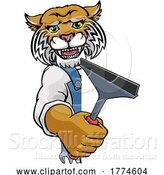 Vector Illustration of Cartoon Wildcat Car or Window Cleaner Holding Squeegee by AtStockIllustration