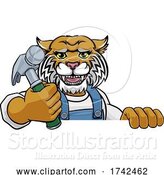 Vector Illustration of Cartoon Wildcat Carpenter Handyman Builder Holding Hammer by AtStockIllustration