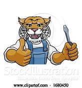 Vector Illustration of Cartoon Wildcat Electrician Handyman Holding Screwdriver by AtStockIllustration