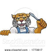 Vector Illustration of Cartoon Wildcat Electrician Handyman Holding Screwdriver by AtStockIllustration