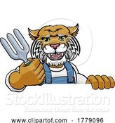 Vector Illustration of Cartoon Wildcat Gardener Gardening Animal Mascot by AtStockIllustration