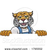 Vector Illustration of Cartoon Wildcat Mascot Plumber Mechanic Handyman Worker by AtStockIllustration