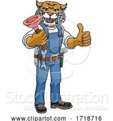 Vector Illustration of Cartoon Wildcat Plumber Mascot Holding Plunger by AtStockIllustration