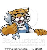 Vector Illustration of Cartoon Wildcat Plumber or Mechanic Holding Spanner by AtStockIllustration