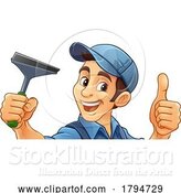 Vector Illustration of Cartoon Window Cleaner Car Wash Squeegee Guy by AtStockIllustration