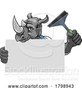 Vector Illustration of Cartoon Window Cleaner Rhino Car Wash Cleaning Mascot by AtStockIllustration