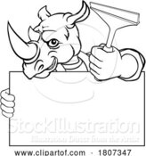 Vector Illustration of Cartoon Window Cleaner Rhino Car Wash Cleaning Mascot by AtStockIllustration