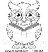 Vector Illustration of Cartoon Wise Old Owl Cute Character Reading Book by AtStockIllustration