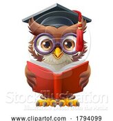 Vector Illustration of Cartoon Wise Owl Cute Professor Reading Book by AtStockIllustration