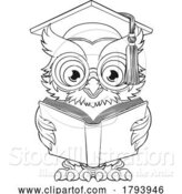 Vector Illustration of Cartoon Wise Owl Old Teacher Reading Book by AtStockIllustration