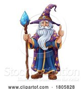 Vector Illustration of Cartoon Wizard Merlin Beard Magician Guy Character by AtStockIllustration