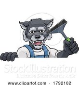 Vector Illustration of Cartoon Wolf Car or Window Cleaner Holding Squeegee by AtStockIllustration