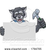 Vector Illustration of Cartoon Wolf Dog Hammer Mascot Handyman Carpenter by AtStockIllustration