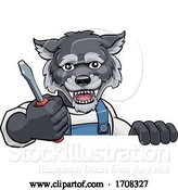 Vector Illustration of Cartoon Wolf Electrician Handyman Holding Screwdriver by AtStockIllustration