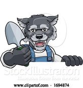 Vector Illustration of Cartoon Wolf Gardener Gardening Animal Mascot by AtStockIllustration