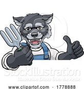 Vector Illustration of Cartoon Wolf Gardener Gardening Animal Mascot by AtStockIllustration