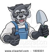 Vector Illustration of Cartoon Wolf Gardener Gardening Animal Mascot by AtStockIllustration