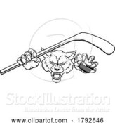 Vector Illustration of Cartoon Wolf Ice Hockey Player Animal Sports Mascot by AtStockIllustration