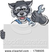 Vector Illustration of Cartoon Wolf Mechanic Plumber Spanner Wrench Handyman by AtStockIllustration