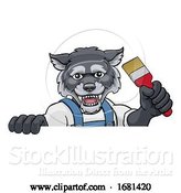 Vector Illustration of Cartoon Wolf Painter Decorator Holding Paintbrush by AtStockIllustration