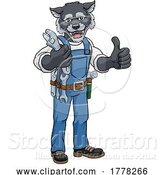 Vector Illustration of Cartoon Wolf Plumber or Mechanic Holding Spanner by AtStockIllustration