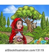 Vector Illustration of Cartoon Wolf Stalking Little Red Riding Hood by AtStockIllustration