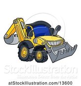 Vector Illustration of Cartoon Yellow Digger Bulldozer Machine by AtStockIllustration