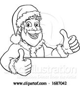 Vector Illustration of Cartoon Young Santa Peeking over Sign Christmas Cartoon by AtStockIllustration