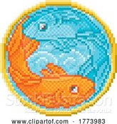 Vector Illustration of Cartoon Zodiac Horoscope Astrology Pisces Pixel Art Sign by AtStockIllustration