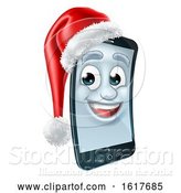 Vector Illustration of Cell Mobile Phone Christmas Mascot in Santa Hat by AtStockIllustration