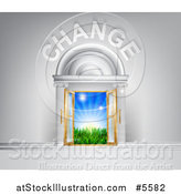 Vector Illustration of Change over Open Doors with Sunshine and Grass by AtStockIllustration