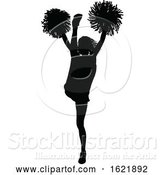 Vector Illustration of Cheerleader with Pom Poms Silhouette by AtStockIllustration