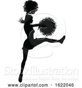 Vector Illustration of Cheerleader with Pom Poms Silhouette by AtStockIllustration