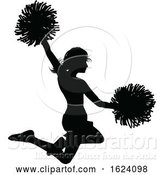 Vector Illustration of Cheerleader with Pom Poms Silhouette by AtStockIllustration