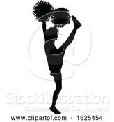 Vector Illustration of Cheerleader with Pom Poms Silhouette by AtStockIllustration