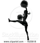 Vector Illustration of Cheerleader with Pom Poms Silhouette by AtStockIllustration