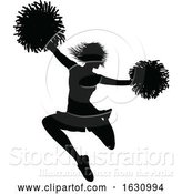 Vector Illustration of Cheerleader with Pom Poms Silhouette by AtStockIllustration