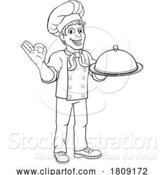 Vector Illustration of Chef Cook Baker Guy Holding Domed Tray by AtStockIllustration