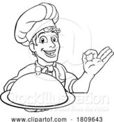 Vector Illustration of Chef Cook Baker Guy Peeking over Sign by AtStockIllustration