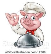 Vector Illustration of Chef Pig Holding a Cloche and Gesturing Okay by AtStockIllustration