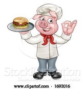 Vector Illustration of Chef Pig Holding Burger by AtStockIllustration