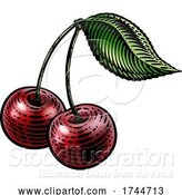 Vector Illustration of Cherry Berry Fruit Vintage Woodcut Illustration by AtStockIllustration